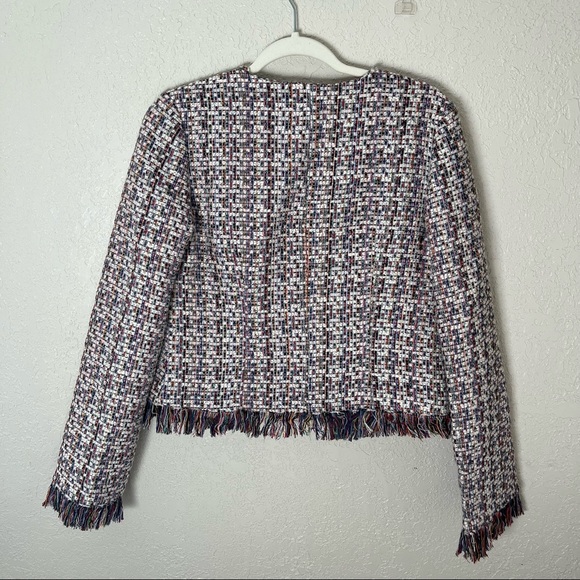 WD.NY women’s cropped tweed blazer w/ fringe detail, size small, multi colored - Picture 2 of 9